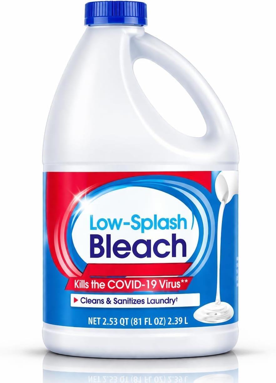 Multi Purpose Household Bleach Cleaner Liquid, Low Splash Formula, 81 fl oz Bottle, Cleaning Solution for Laundry, Floors, Bathroom and General Household Use