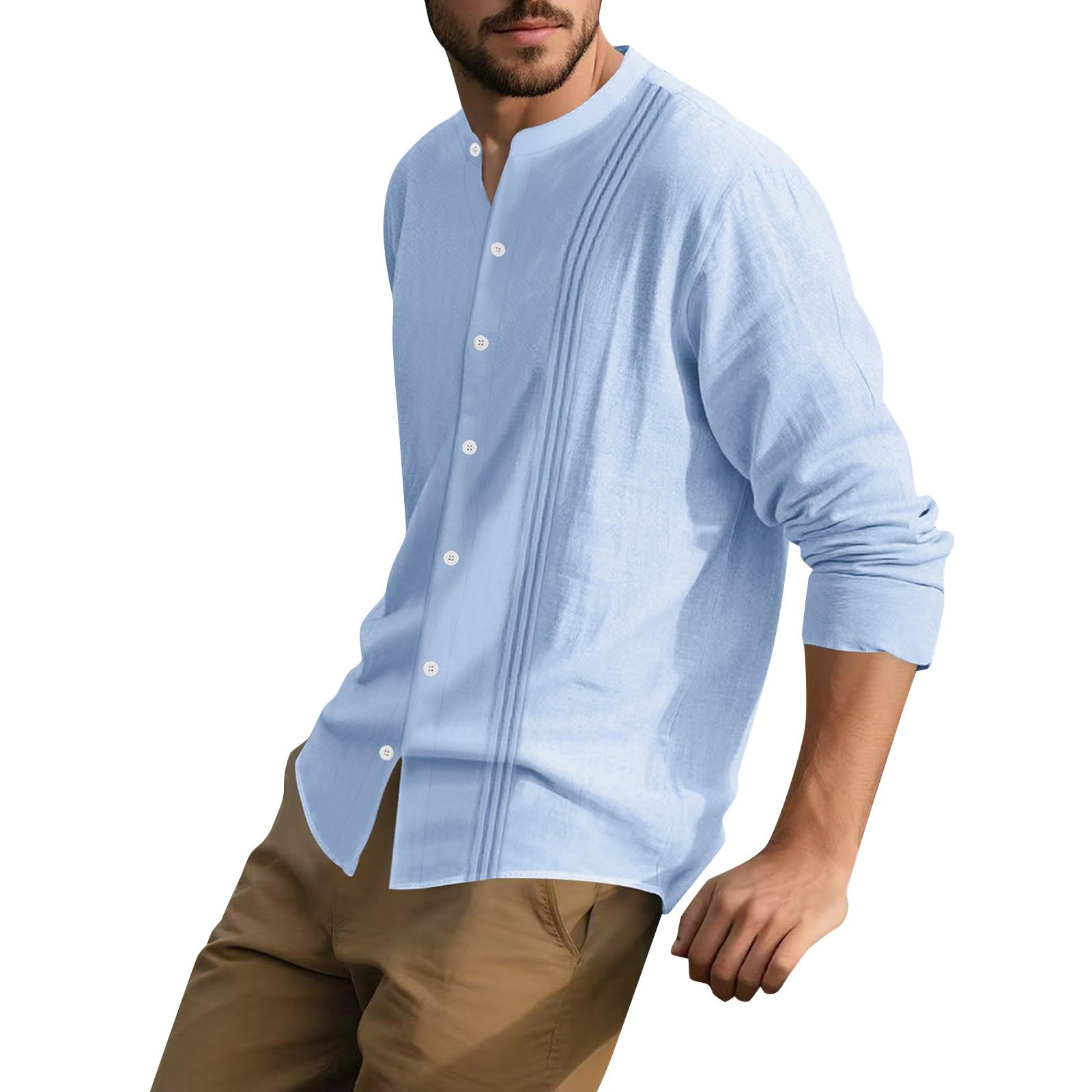 Camicia Uomo in Lino A Bottoni Maniche Lunghe Traspirante, Tessuto Stropicciato, Indumento Casual Leggero per Look Moda Quotidiani