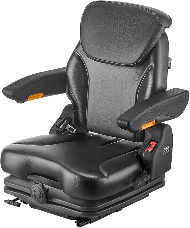 VEVOR Siège de Chariot Élévateur Universel, 54x60x67 cm, Siège de Tracteur de Suspension avec Dossier Réglable, Accoudoir, Appui-tête, Ceinture de Sécurité, Micro-interrupteur, pour Chargeur, Tondeuse