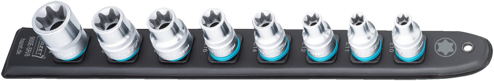 HAZET Smart-Rail 900E-SR/8 lato inferiore magnetico con 8 bussole, attacco: quadrato 12,5 mm (1/2 pollice), uscita: profilo TORX esterno guida in plastica flessibile per chiavi a bussola"