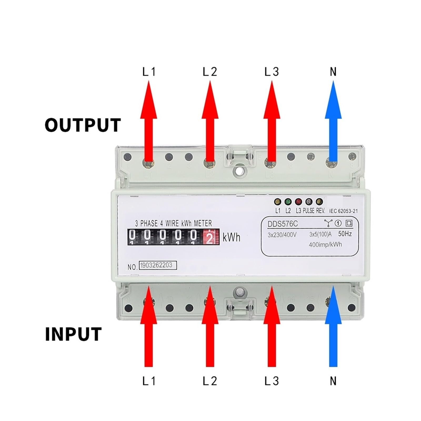 Contador de energía Digital Contador de kWh de Electricidad eléctrica analógica trifásica de 4 Cables Consumo de energía Riel DIN CA 380 V 400 V 100 A 50 Hz(Digital Type DDS576)