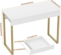 Vista 2 de GreenForest Vanity Desk with 2 Drawers,47 inch White Desk with Glossy Desktop Easy Clean,Makeup Dressing Table with Metal Gold Legs for Home Office