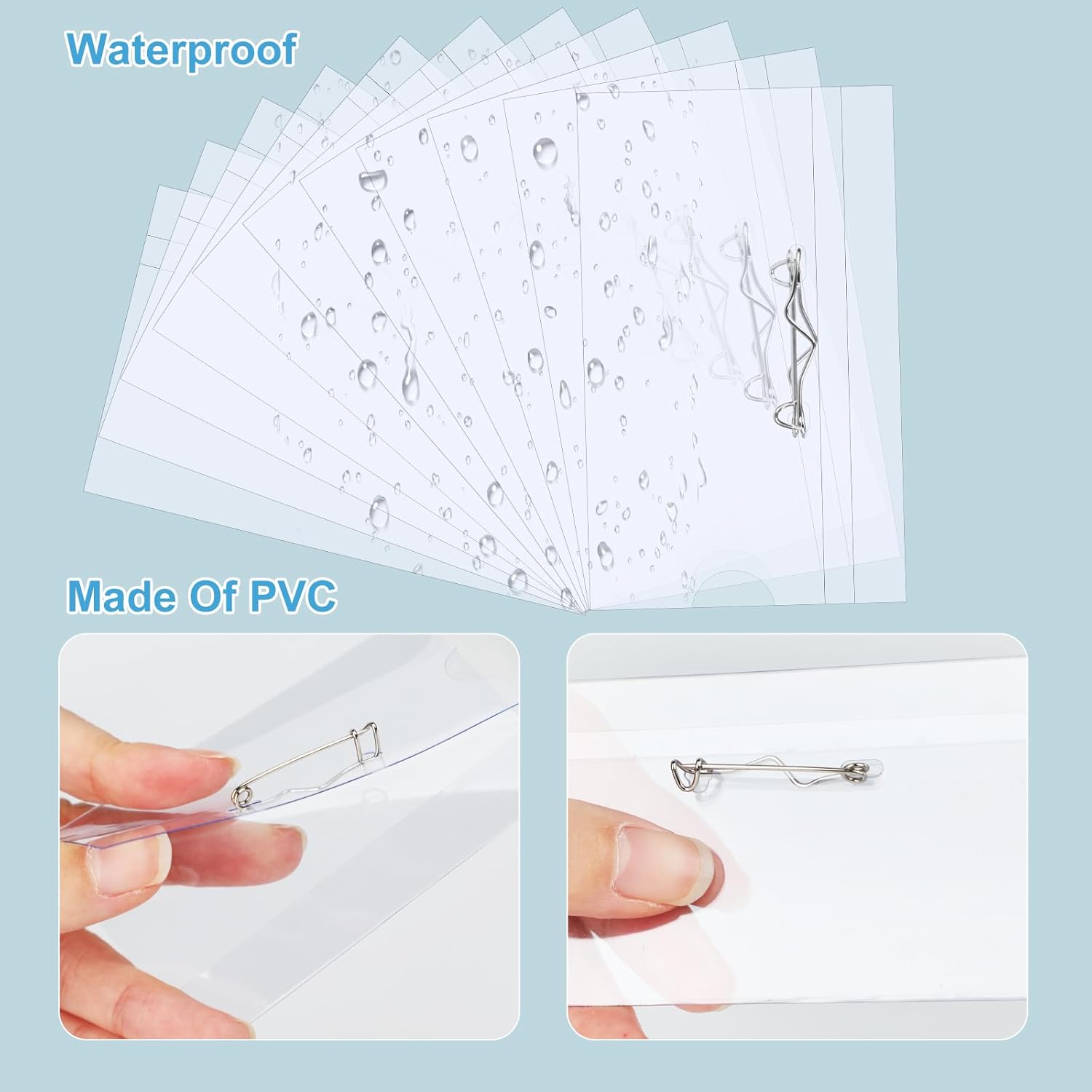 50 Pcs Clear Plastic Name Badge Holders with Pins, Reusable ID Name Tag Sleeves Inserts for Office School Conference Events, 3.5 x 2.1 Inch Name Tags - Image 3