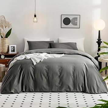 JELLYMONI Cotton Duvet Cover California King - 100% Washed Cotton Linen Like Textured Comforter Cover, 3 Pieces Soft Bedding Set with Zipper Closure Gray, Cal King 104"x98"
