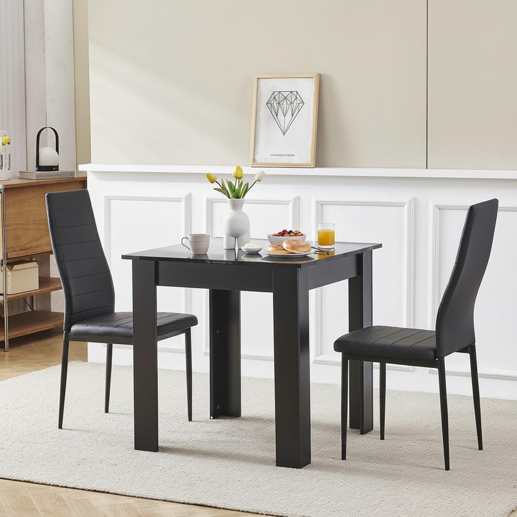 Dining Set, Stylish Dining Table Set, Dinning Table, Width 27.6 inches (70 mm), Wooden, Mirror Finish, Dining Chair, Dining Table Set, Dining Chair, New Life, (Black Desk + Black Chair, 3