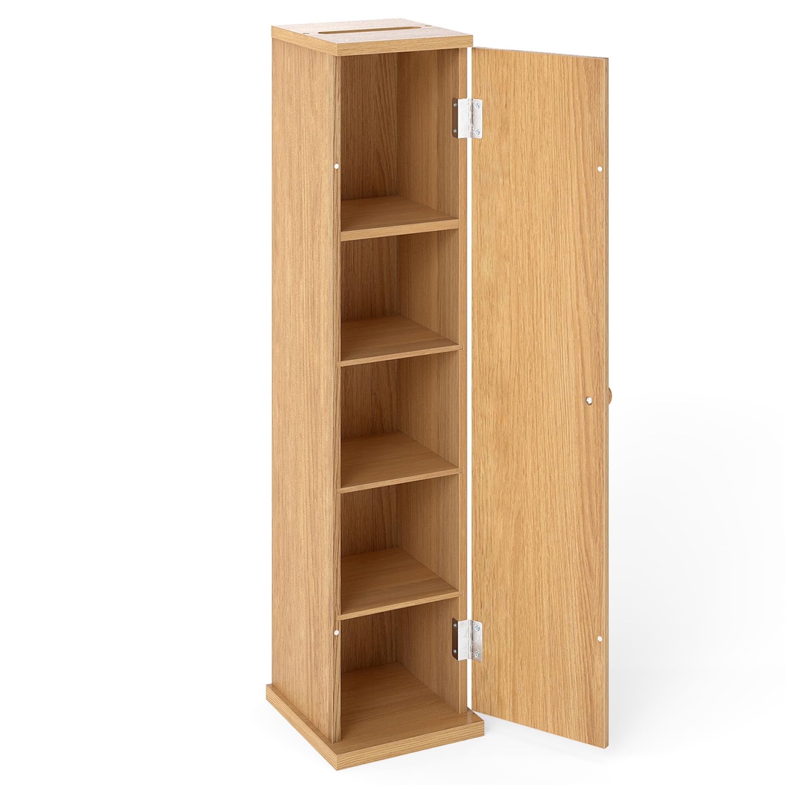 COSTWAY Bathroom Storage Cabinet, Freestanding Toilet Tissue Paper Roll Holder Floor Cabinet with Top Slot, Single Door Slim Bathroom Unit Cupboard Organiser (Natural)