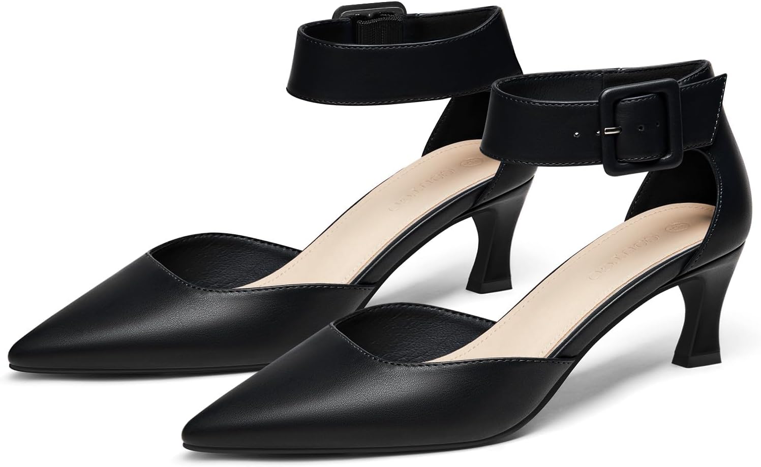 Coutgo Womens Kitten Low Heels Closed Pointed Toe Ankle Buckle Strap Pumps Suede Dress Wedding Shoes