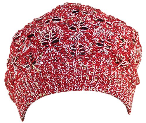 MINAKOLIFE Women Bright Sequins Crochet Braided Knit Beret Baggy Beanie Ski Cap Hat