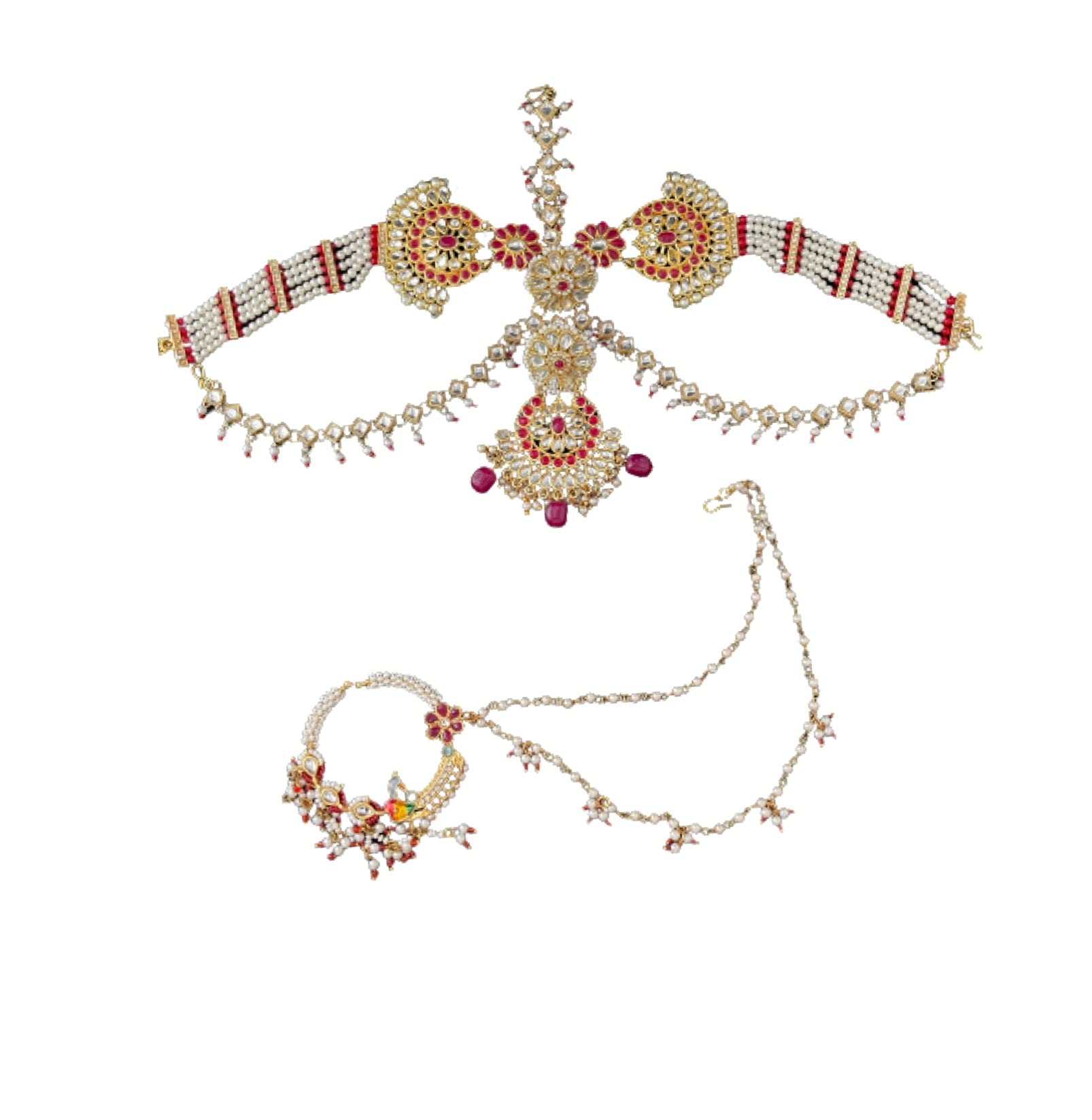 THE OPAL FACTORY Rajasthani Bridal Matha Patti with Large Borla Tikka and Adjustable Minakari Peacock Nathiya in Kundan and Pearls for Women (Combo Nathiya Red) (B096SSP8VZ) Amazon Price History, Amazon Price Tracker