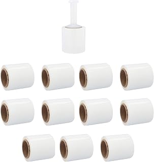 PSBM Mini White Stretch Wrap with Handle, 12 Pack, 5 Inch x 1000 Feet, 80 Gauge, Dark/Opaque Tint Plastic Cling for Bundling, Strapping, Wrapping