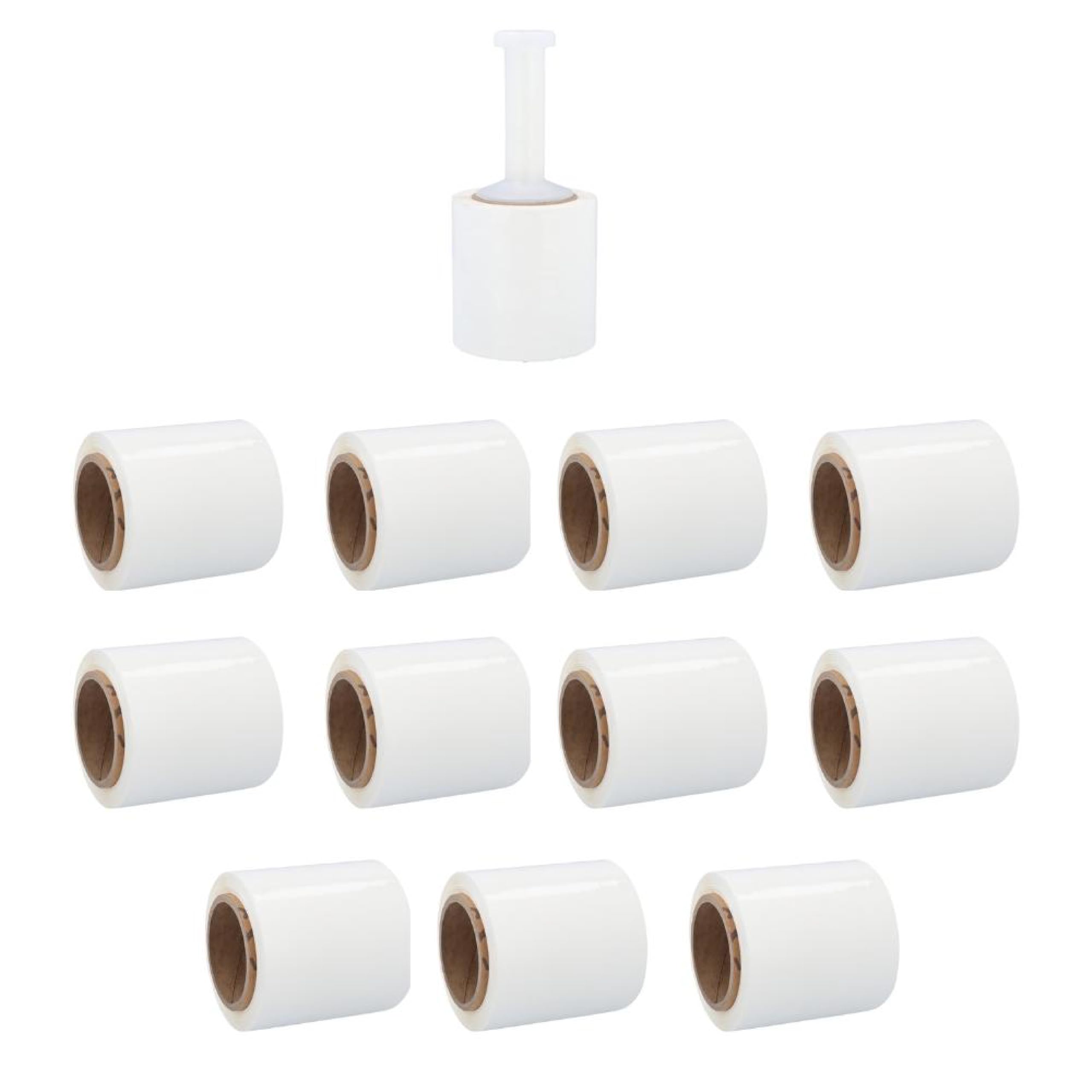 PSBM 12 Rolls Dark White 5 Inch x 1000 Feet 80 Gauge Mini Stretch Film/Wrap with Plastic Handle, Industrial Strength Shrink/Plastic Wrap for Moving,