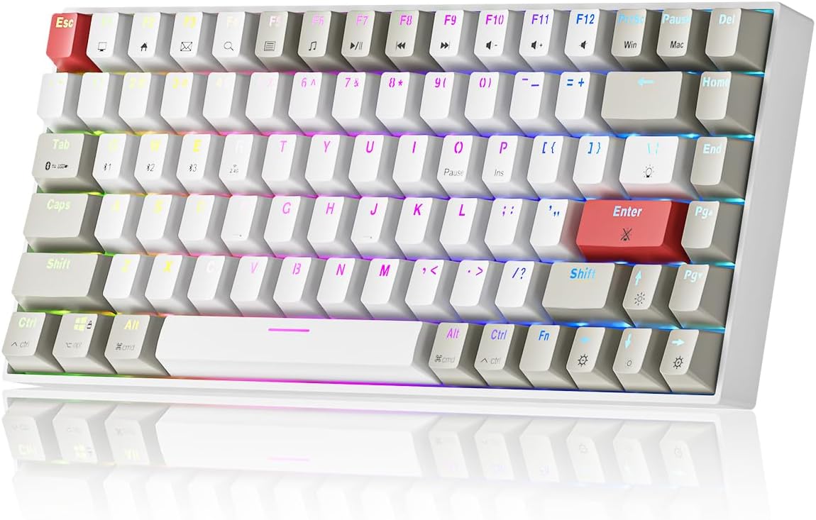 Newmen GM840 Wireless Mechanical Keyboard,Wired/Bluetooth/2.4G 75% Compact RGB Backlit Hot Swappable Mini Gaming Keyboard,USB C 84 Keys Small Computer Keyboards for PC/Laptop/Win/Mac,G Yellow Switches
