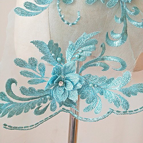 3D Beaded Flower Sequence Lace Applique Motif Sewing Bridal Wedding 3In1 20Cmx72Cm (Aqua Blue) #TOP4
