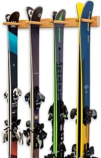 StoreYourBoard Timber Ski Wall Rack, 4 Pairs of Skis Storage, Wood Home and Garage Mount System, Natural Wood