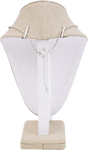 Miniatura 5 de MOOCA Cadena de madera cubierta de lino, soporte de exhibición de busto de joyería, collar de maniquí, collar de exhibición, collar de maniquí,