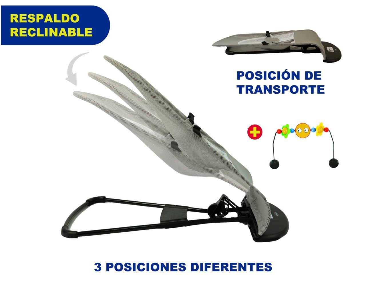 GalPat Baby Hamaca Bebé Plegable + Arco de Juegos - Balanceo Natural - Ergonómica - Tejido Algodón color gris Suave y Antialérgico - 3 Posiciones