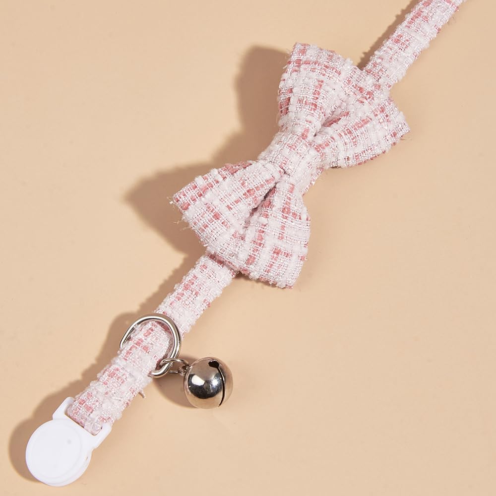 FUNAT Checkered Cat Collar, Pet Tie Safety Buckle Bow Decoration, Detachable Collar Suitable for Cats With Bells - Image 2