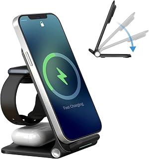 ALESTOR Wireless Charger, Foldable 3 in 1 Wireless Charging Station, Fast Wireless Charger Stand for iPhone13/14/12/11/Pro Max/X/XS/XR/8 Plus, Apple Watch 7/8/6/5/4/3/2/1, Air Pods 3/Pro/2