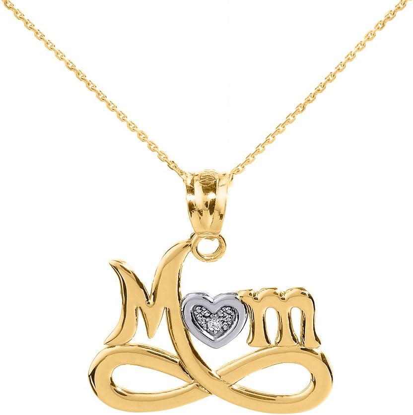 Mother's Jewelry 10k Yellow Gold Infinity MOM Heart with Diamond Pendant Necklace