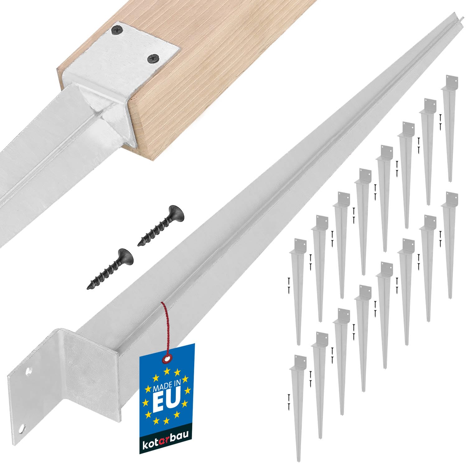 KOTARBAU® 16 Unidades Soporte para Poste de Madera - 500 mm - Acero Galvanizado - 50 x 60 mm - Plata - Soporte para Clavar en Tierra - Base Para Poste De Madera - Resistente a la Corrosión