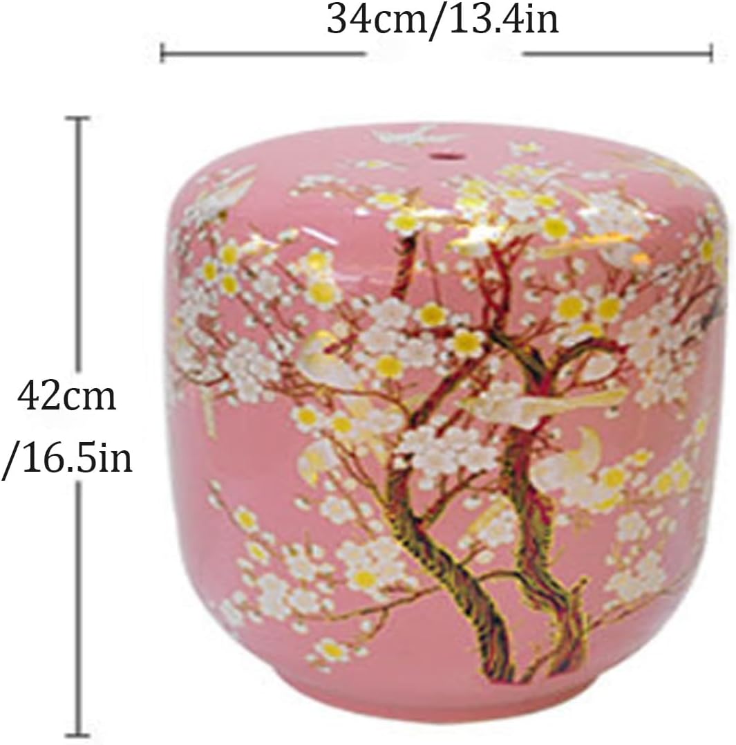Hand Painted Garden Stools, Ceramic Garden Stool with Magpie Plum-Blossom, Decorative Chinoiserie Ceramic Drum Indoor Outdoor Garden Stool(Jade)