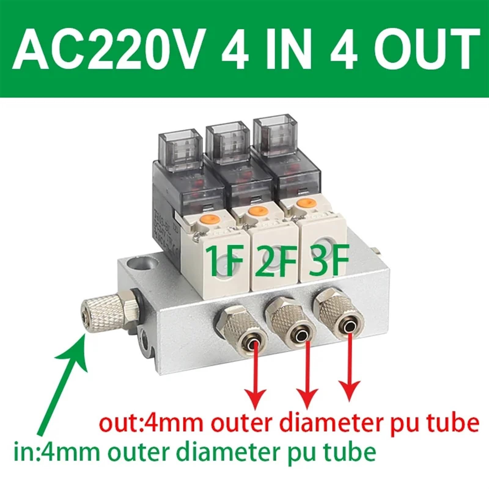 12 V, 24 V, 220 V, miniaturowy zestaw zaworów pneumatycznych i elektromagnetycznych, nadciśnienie, zastosowanie 2/3-drożnych zaworów NC (5F, 101-220V-4)