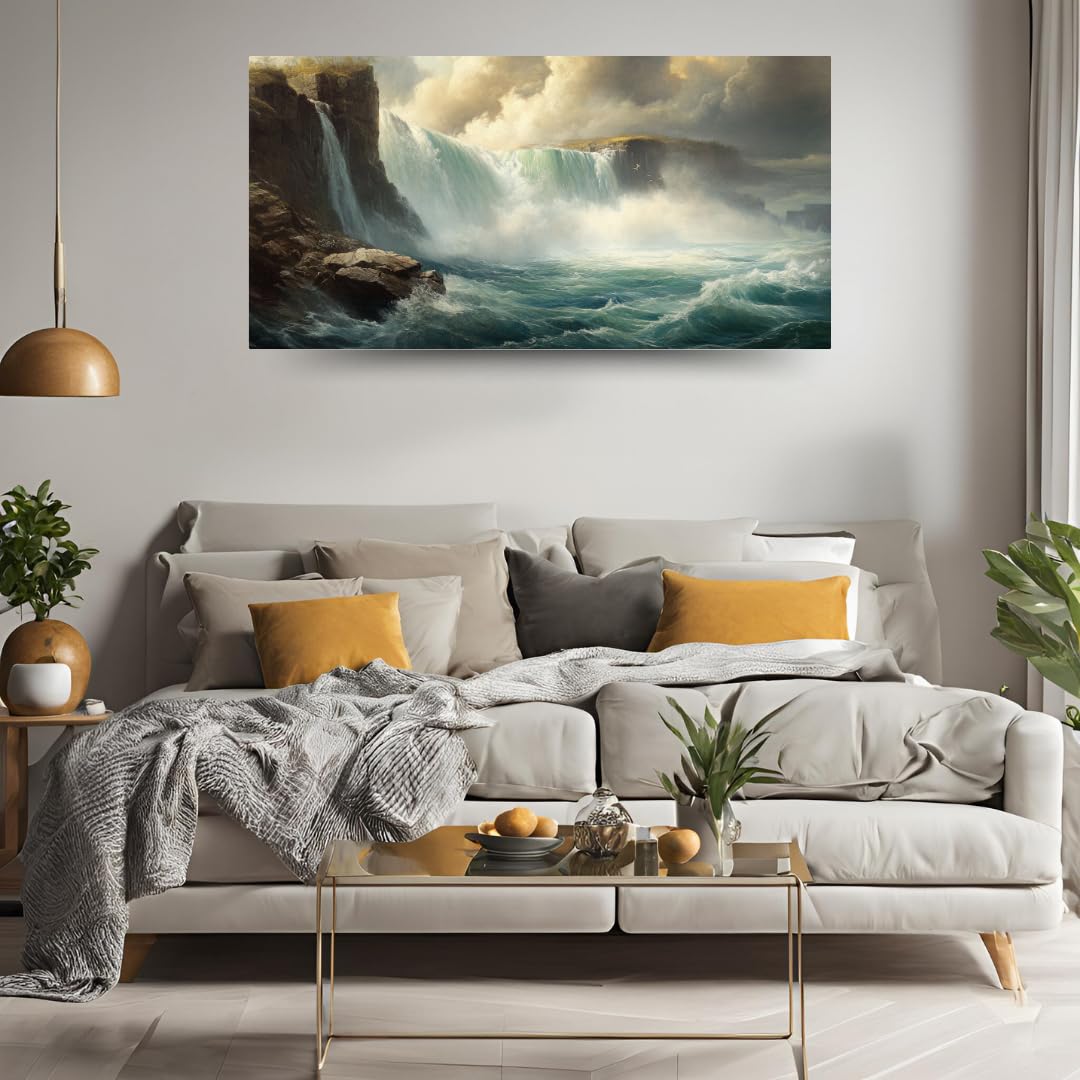 Saam Crafts Niagara Falls: Turbulent water, misty valley - Wrapped Canvas - Ready to Hang - Wall Art Painting - Ideal for Home & Office Decoration - (XX-Large - 30" X 53")