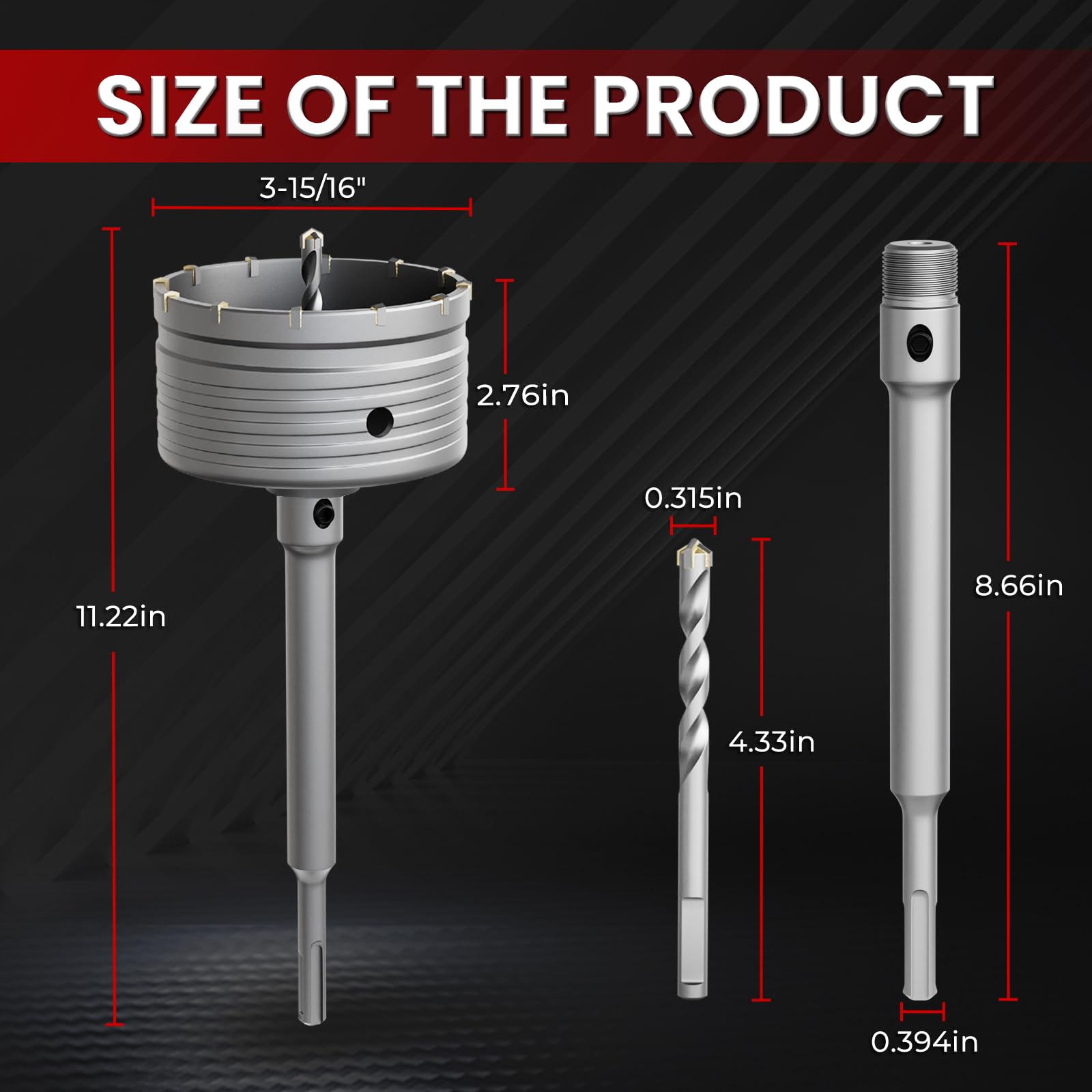 CSOOM Sega a tazza per calcestruzzo, 100 mm, con gambo SDS Plus da 220 mm, sega a tazza per cemento in carburo, sega a tazza per cemento in carburo, per cemento e calcestruzzo, pietra per mattoni