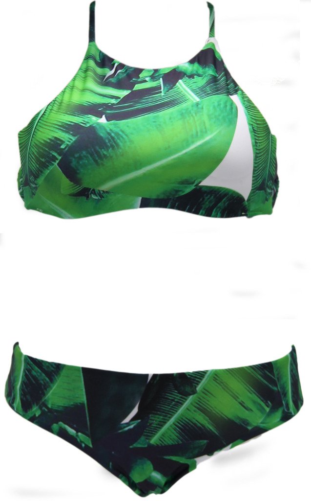 FLORAVOGUEWomen's Leaves Printing Tank Halter Bikini Set