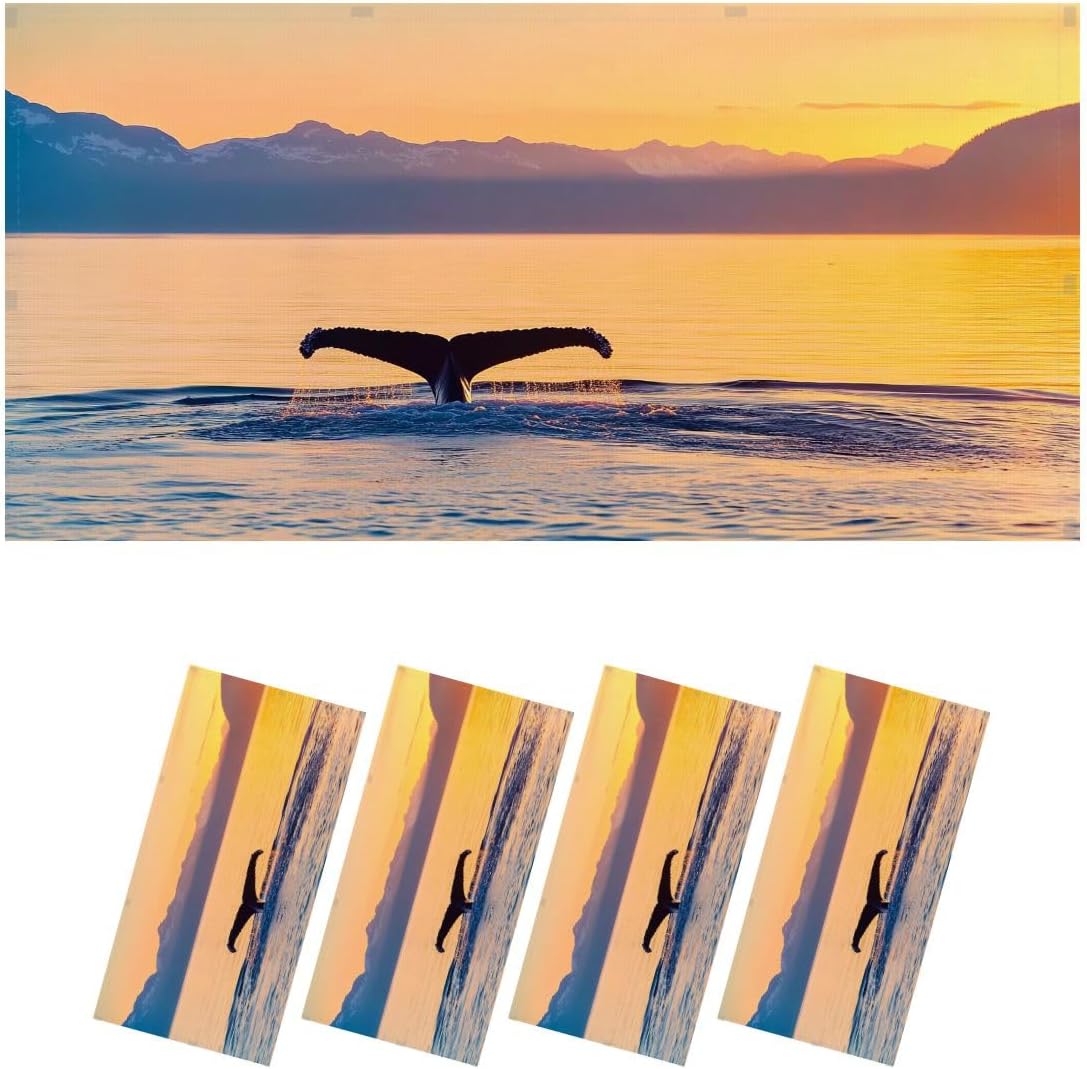 Fluorescent Light Covers for Ceiling Lights Raising Up Whale Tail Fin Water Sunset Alaska Easy to Install Magnetic Light Filter for Classroom Office Hospitals School Home Decor