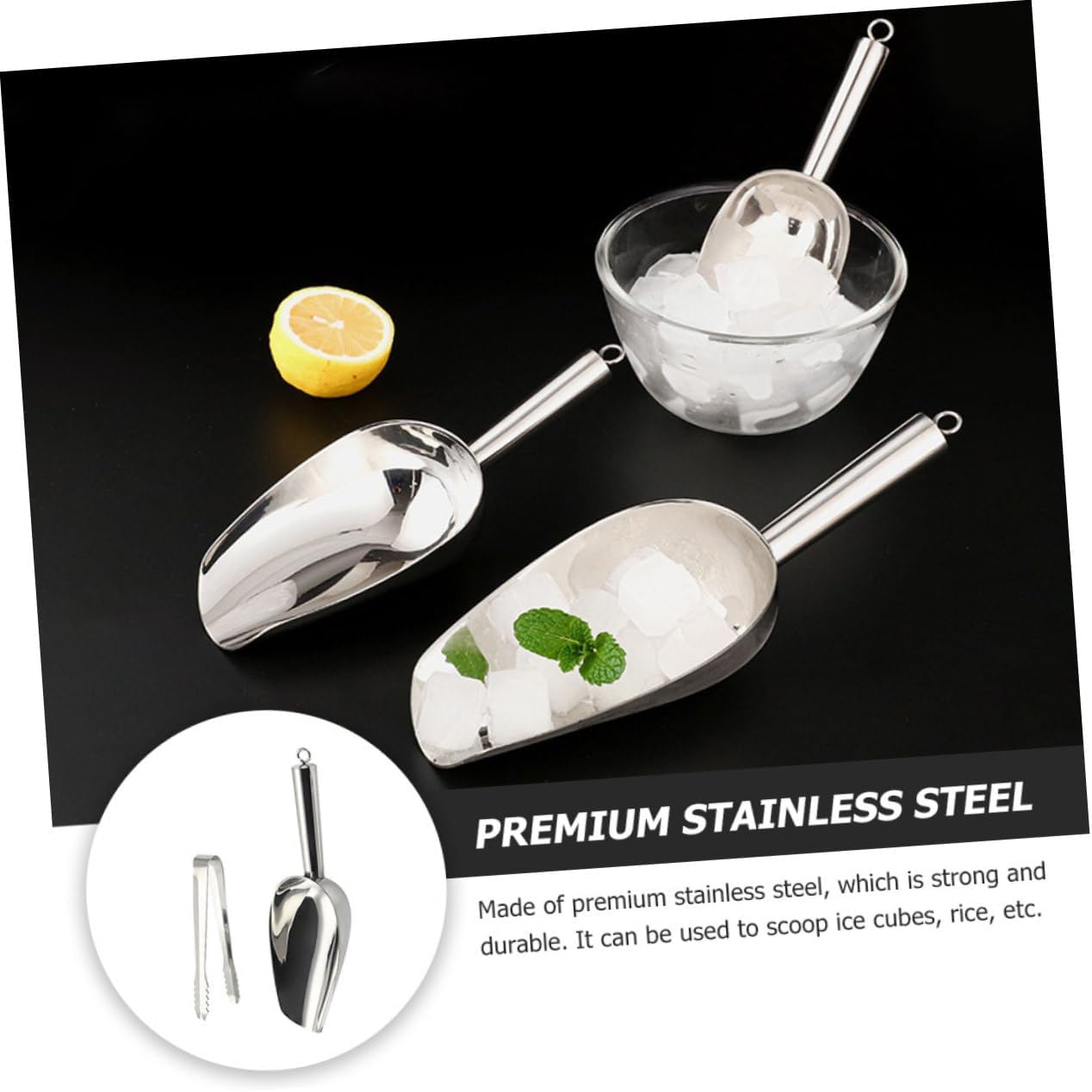 Stainless Ice Shovel Tong Pcs Set for Kitchen Ice Scoop and Tongs Smooth Surface