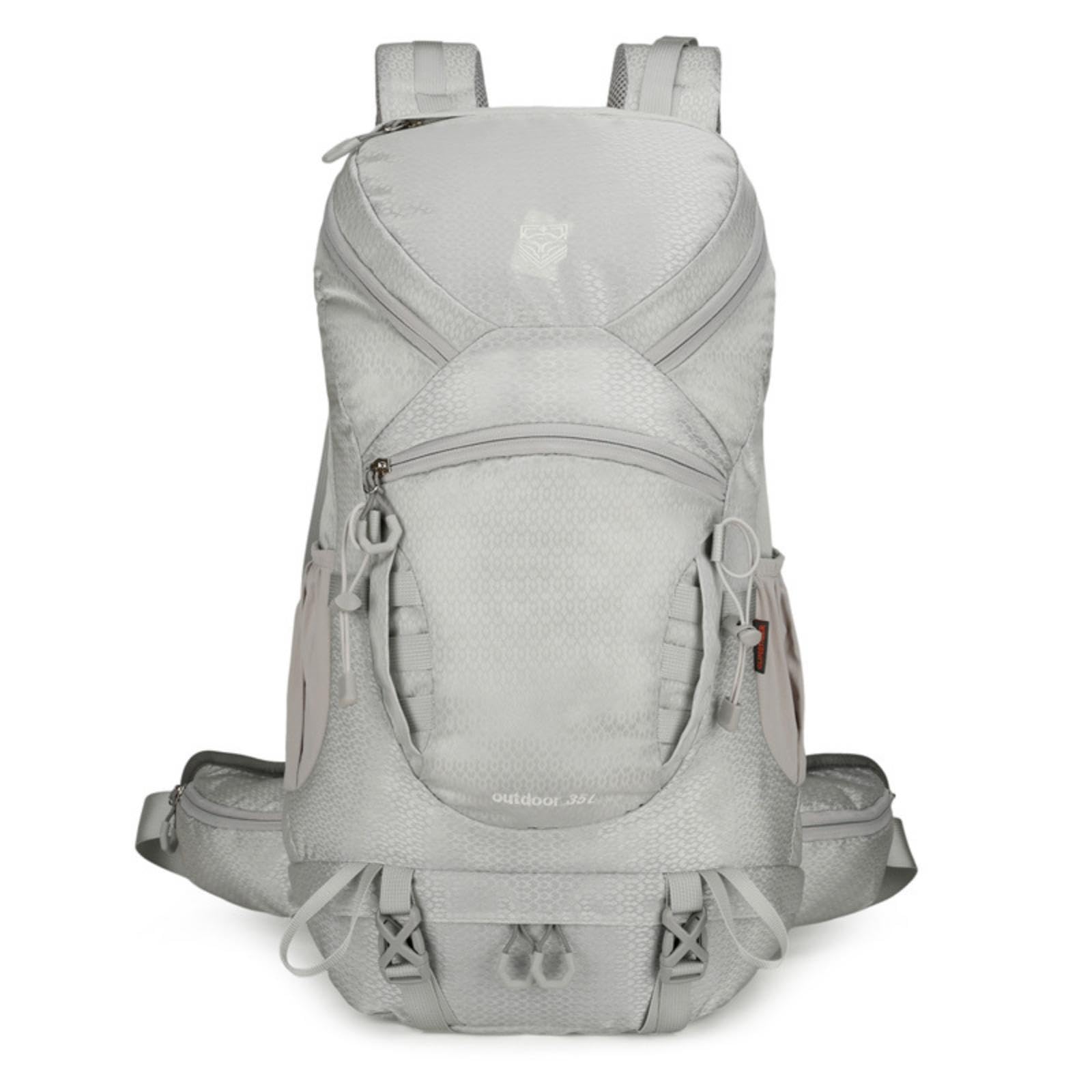 Structured Hiking Backpack Padded Shoulder Straps Water-Repellent Backpack Front Zippered Pocket Outdoor Gear Light Grey-image-28