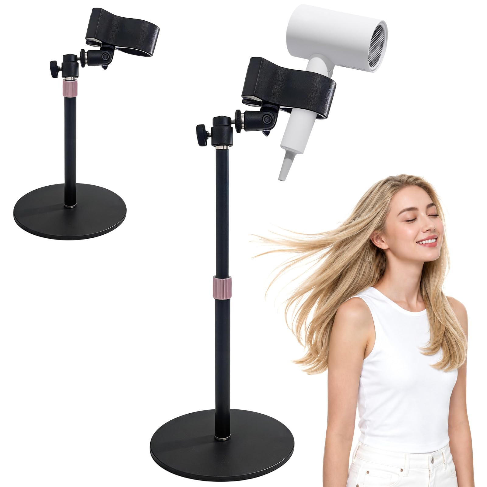 CHUNGG Hair Dryer Stand Holder, Adjustable Height Hair Dryer Stand, Hands-Free 360 Degree Rotating Hairdryer Holder, for Bathroom, Vanity, Makeup Room Home Styling & Pet Drying