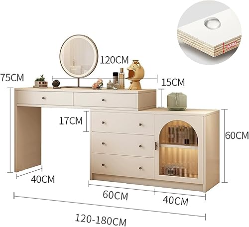 Miniatura 7 de Escritorio de tocador con espejo iluminado LED, mesa de maquillaje con cajón grande y gabinete, 3 modos de iluminación de brillo ajustable, tocador