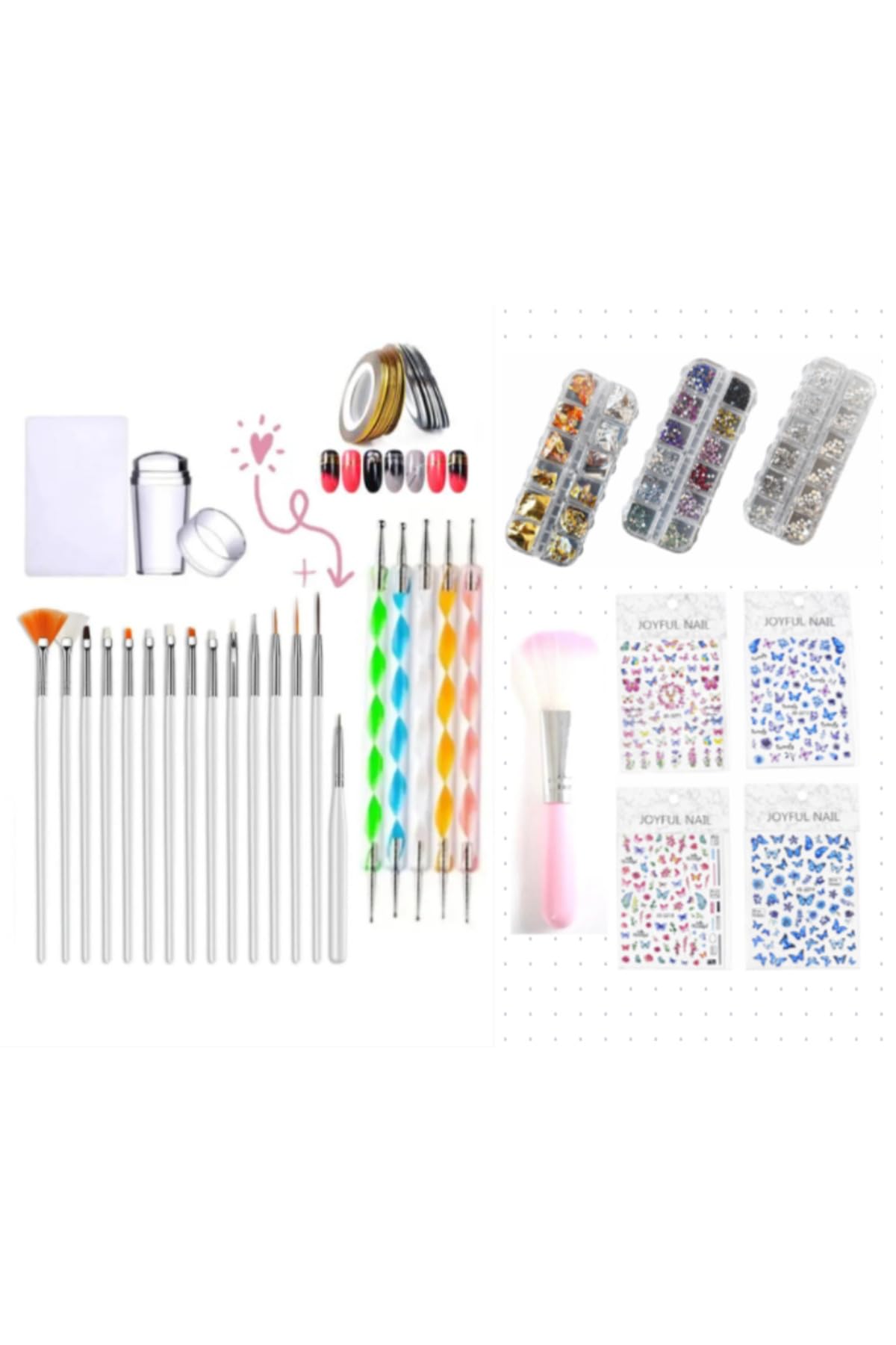 Fontenay Jeltırnaknailart Stamper Dotkalem Toztemizlemefırça Charmset Stickerset Tırnakşeritbant Set Pembe