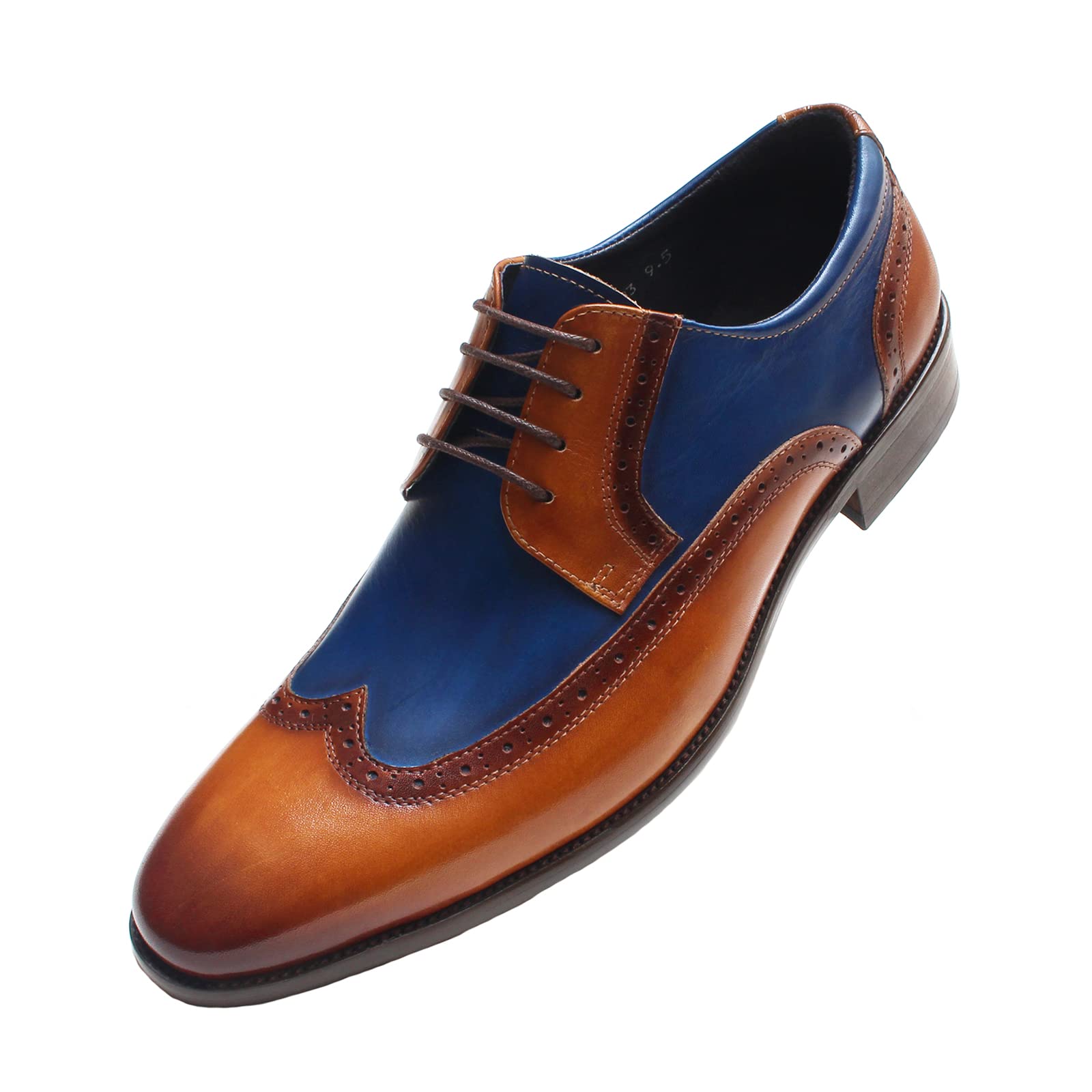 Poerkan Men's Oxford & Derby Formal Dress Shoes: Lace - up Leather Classics in Black and Brown with Patent Brogue Details