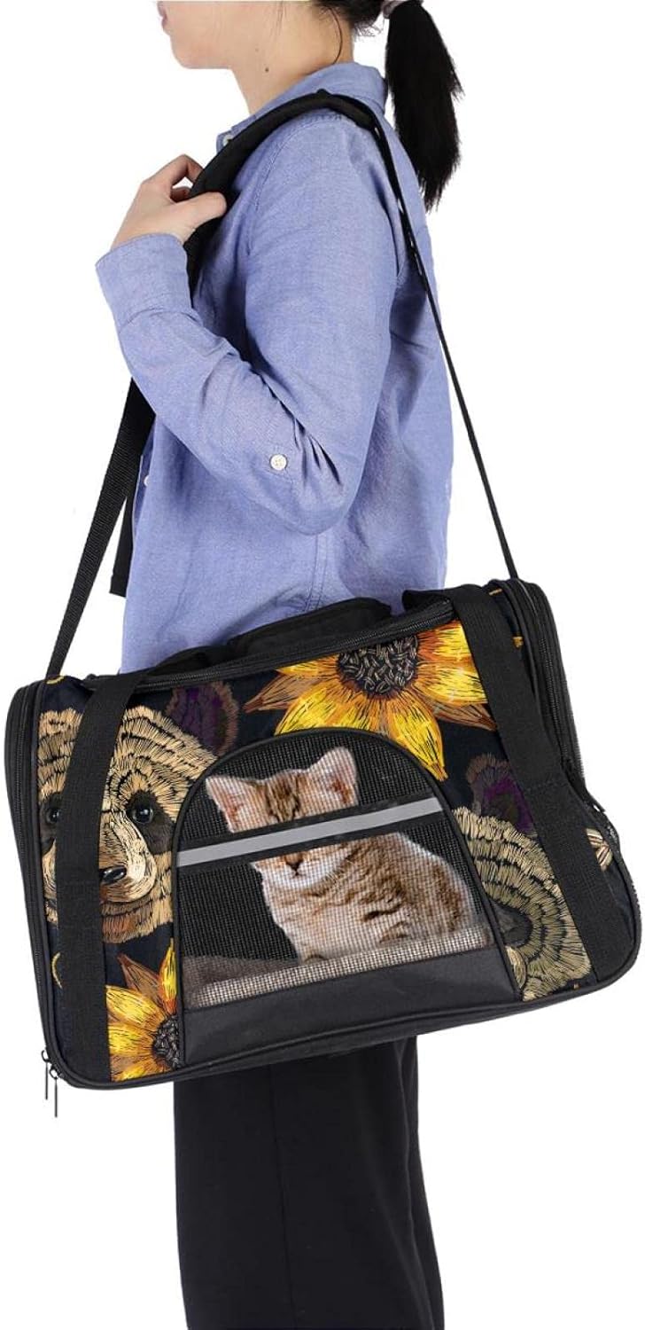 Amazon Com Pet Carrier Vintage Embroidery Sunflower With Panda Soft Sided Pet Travel Carriers For Cats Dogs Puppy Comfort Portable Foldable Pet Bag Airline Approved 寵物用品