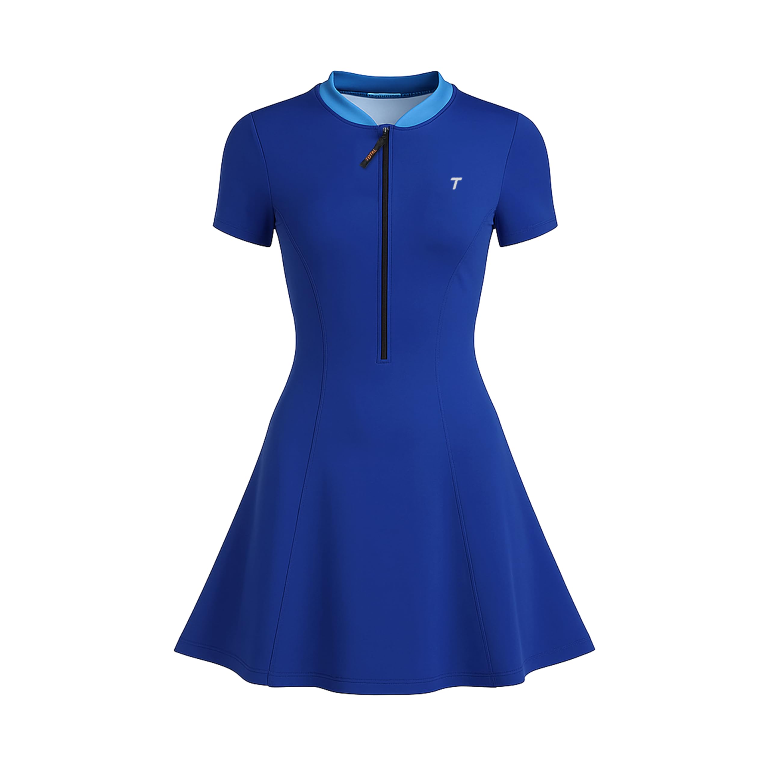 Total Swim Dress with Front Zipper Skirted One Piece Short Sleeve Slim Fit Polyester Spandex Beach Swimwear for Women-image-21