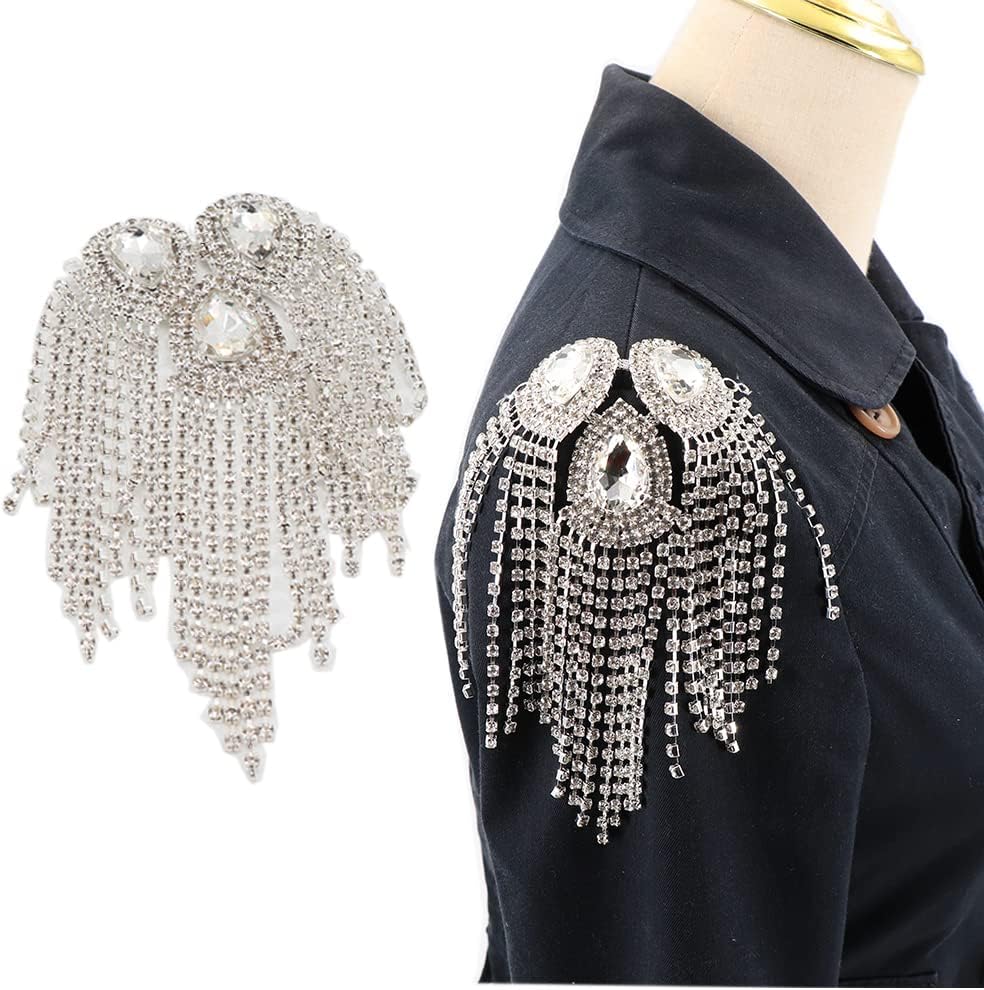 Amazon.com: Qililandiy 2 Pieces Shoulder Epaulet Crystal Tassel Fringe ...