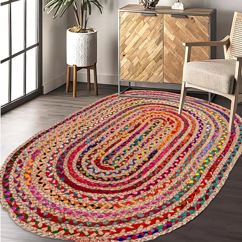 Tapete Ovalado Multicolor de Algodón Trenzado 3'x5'