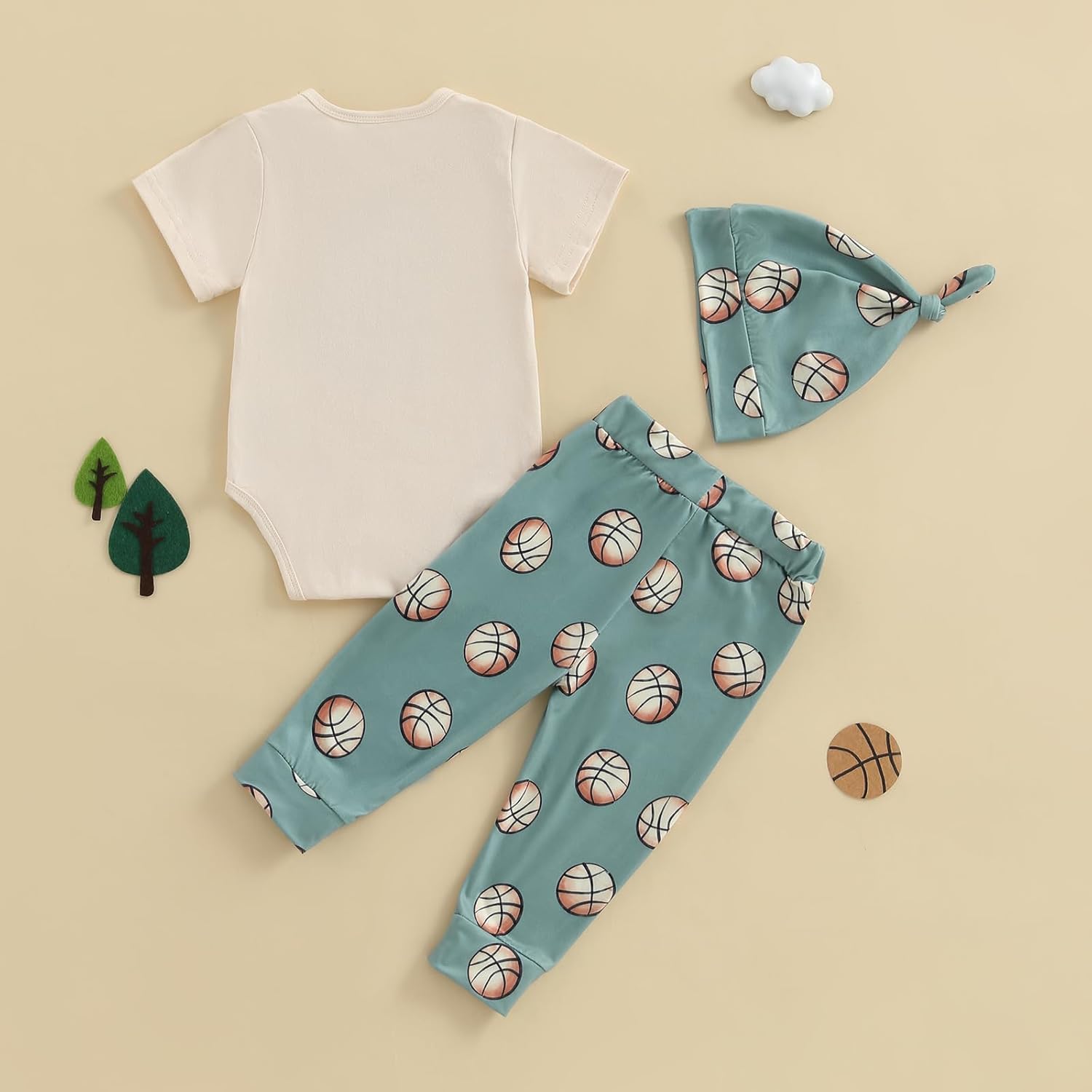 Infant Baby Boy Game Day Outfit Short Sleeve Basketball Romper + Pants + Hat 3Pcs Summer Clothes Set - Image 7