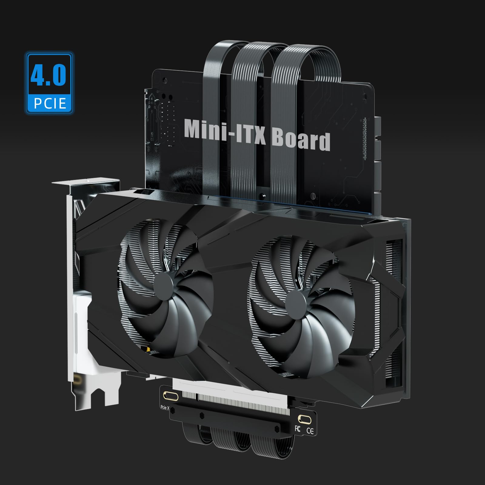 GLOTRENDS Double Inversé PCIE 4.0 Câble Riser Mini-ITX 170 x 170 mm Noir Compatible RTX 40/30 RX7000/RX6000