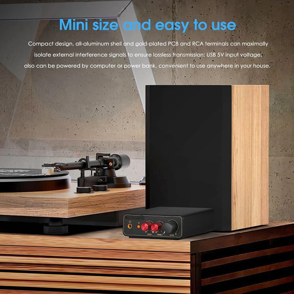 Preamplificatore RIAA Mini MM/Phono Stage per Giradischi/Giradischi in Vinile LP con Uscita Cuffie da 3,5 mm