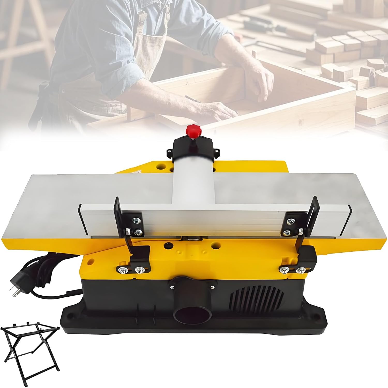Electric Multifunctional Desktop Woodworking Planer,Wood Planer,1800W 12000 RPM Adjustable Cutting Depth for Precision Woodworking Planer(FoldingStand)