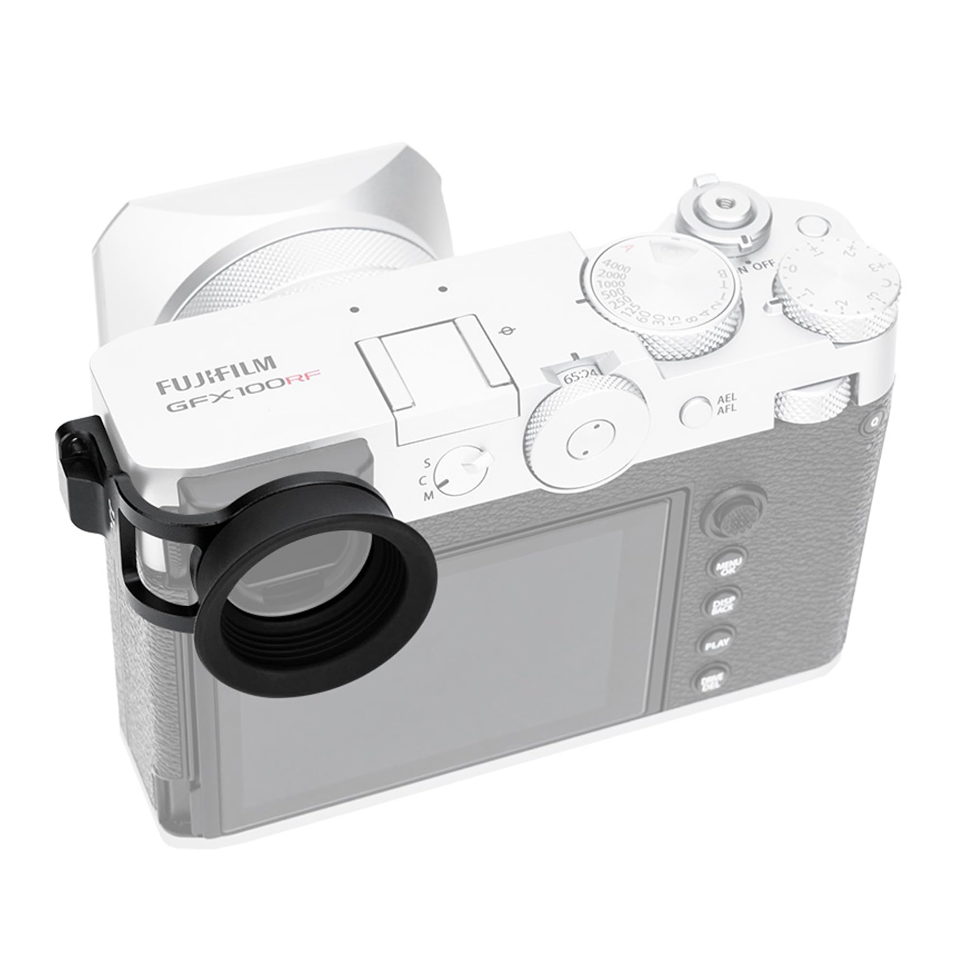 JJC Runde weiche Silikon-Augenmuschelkamera, Sucher kompatibel mit Fujifilm GFX100RF Kamera, Sucher Okularanpassungskamera Augensensor & Dioptrieneinstellrad (einfach zu installieren mit Öse) schwarz