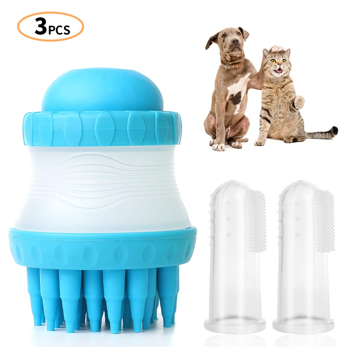 HengGL Dog Brush, Dog Grooming Pet Bath Brush Shower Massage Scrubber with Built-in Shampoo Dispenser Silicone Brush Bristle for Pets Bathing Cleaning Washer Bathing Comb Tool