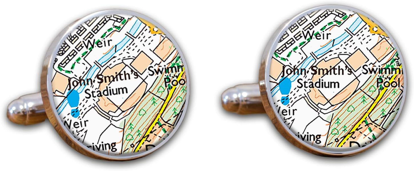 Football Stadium Map Cufflinks, Huddersfield Town Ground Map Cuff links, John Smiths Stadium Map Cufflinks