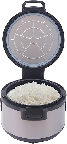 Miniatura 10 de Calentador de arroz eléctrico de acero inoxidable de 20 cuartos de galón, calentador de arroz comercial de 110 W con olla interior antiadherente,