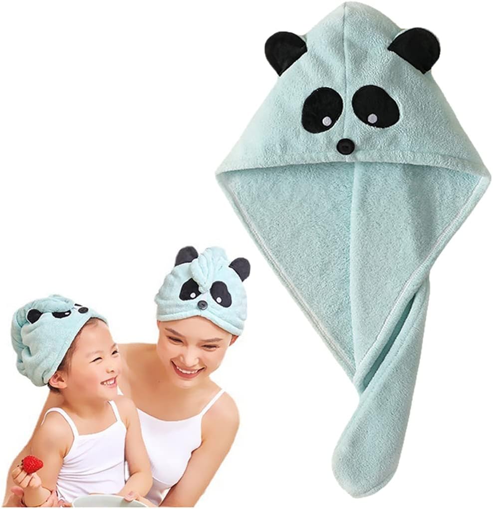 Anti-Frizz Kids Hair Towel Absorbent Quick Drying Girls Hair Turban Towel with Button Wet Hair Dryer Cap Ultra Soft Hair Drying Towel Wrap Twist Hat for Curly, Long Hair and all Hair Types,S,Blue