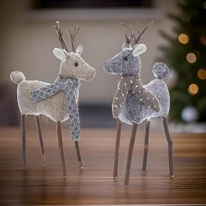 The Bridge Collection Rustic Plush Deer Table Top Pieces, Set of 2 Gray and Brown Reindeer Centerpieces for Primitive Christmas Decor The Bridge Collection Rustic Plush Deer Table Top Pieces Set of 2 Gray and Brown Reindeer Centerpieces for Primitive Christmas Decor